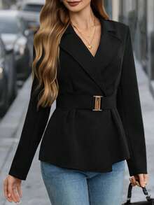 EMERY ROSE Blazer élégant et décontracté à manches longues noir pour femme - Noir - Voir 4