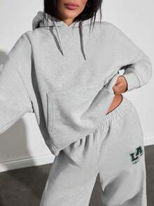 EURMUSE Women's Grey LA California Printed Hoodie And Sweatpants Set - Grey - View 2