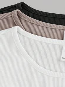 SHEIN Girlism 3件套少女纯色圆领褶皱长袖T恤，冬季长袖上衣，适合日常、庆祝活动、秋冬季穿着，舒适百搭，可叠穿，时尚长袖上衣，适合秋冬季日常穿着、街头风格、居家穿着。 - 彩色 - 查看 3