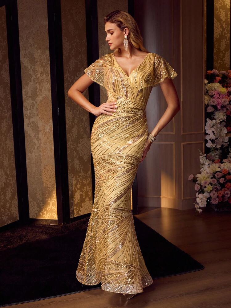 MOTF Soiréza VESTIDO DE GRADUACIÓN CON DETALLE DE VOLANTES Y LENTEJUELAS DE CONTRASTE