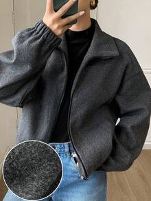 Livesso 女士宽松外套，休闲商务风，带大口袋，适合办公室穿着，秋冬季保暖内衬女式外套 - 深灰色 - 查看 1