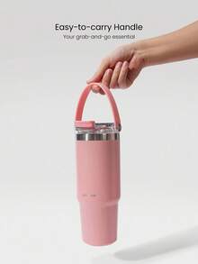 GLOWMODE 30  OZ  Easy  Sipper  Stainless  Steel  Double-Insulated  Scratch-Resistant  Flip  Straw  Portable  Handle  Beverage  Tumbler  Gym  Studio  Travel  Hiking  Office  Outdoors  Active  Daily  Casual  Valentine's  Day - Pink - View 5