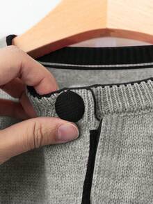 Franclia Blogger-Inspired Colorblock Loose Fit Crew Neck Sweater Jacket, European & American Style - Grey - View 7
