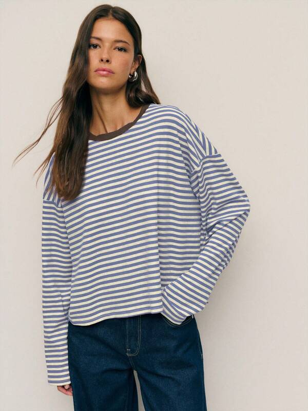 Nöista Women's Casual Loose Fit Striped Round Neck Drop Shoulder Long Sleeve T-Shirt, Versatile For Autumn