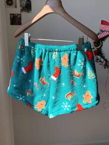 Comfortcana Women's Gingerbread Man & Snowflake Pattern Drawstring Waist Loose Shorts Christmas - Multicolor - View 2
