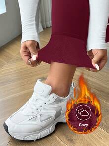 SHEIN CURVE+ 加大码加厚保暖黑色打底裤，冬季保暖