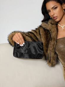 CUCCOO SZL 1 件女士时尚晚装手拿包，丝缎褶皱纹理迷你方形斜挎包，派对包非常适合派对婚礼舞会晚宴/宴会搭配节日派对礼服晚礼服和亮片礼服 - 黑色 - 查看 5