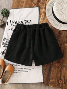 少女纯色修身休闲短裤 - 黑色 - 查看 2