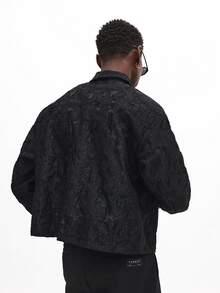 SUMWON Camisa de manga larga con textura, ajustada a la cintura, con botones y cuello, de uso casual y diario, lisa - Negro - Ver 2