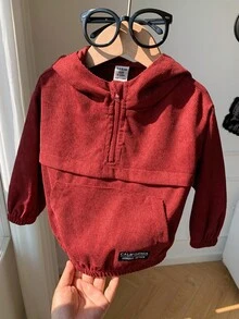 SHEIN Baby Boys Thermal Lined Zip-Up Hoodie Jacket, Christmas Red, Suitable For Baby Boys And Girls, Autumn/Winter - Multicolor - View 4