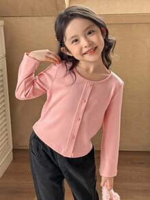 SHEIN Little Byeori 2pcs/Set Young Girls' Casual Round Neck Long Sleeve T-Shirt
