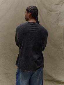 Musero Long Sleeve Washed Boxy Oversized Crewneck Graphic T-Shirt SPRING SUMMER Wardrobe - Black - View 2