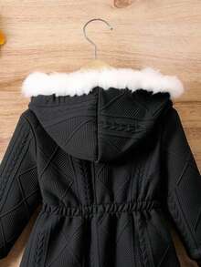 Sparklyn 少女纹理长袖连帽休闲夹克，秋冬 - 深灰色 - 查看 4