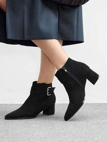 CUCCOO BIZCHIC 女式尖头扣环设计休闲时尚踝靴 - 黑色 - 查看 4
