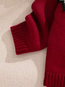 SHEIN Baby Boy Casual Minimalist Cute Green & Red Knit Sweaters, Suitable For Travel, Vacation, Home, Daycare, Autumn/Winter, Christmas, Back To School, Party, Versatile Winter Christmas Halloween Sweater Autumn Fall Jumpers - Burgundy - View 6