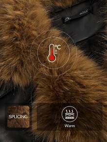 Anewsta 女士时尚翻领长袖仿皮草皮夹克，秋冬 - 黑色 - 查看 4