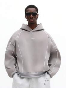 SUMWON 套头连帽衫，配有撞色滚边细节和中央口袋，适合休闲街头服饰 - 灰色 - 查看 1