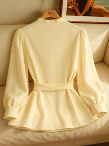 GlowEve Women's Casual Minimalist Front Button Long Sleeve Shirt, Autumn Casual Women Outfits Elegant Dress Women - Yellow - View 2