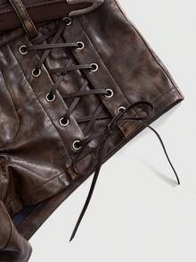 ROMWE EDITION Quần short lưng thấp họa tiết động vật vintage hippie babe Millennium Babe dành cho nữ - màu nâu - Xem 2