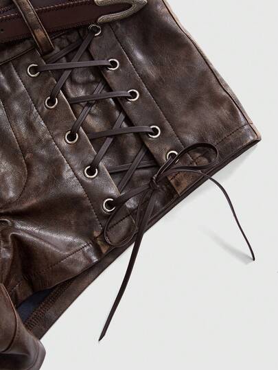 EDITION Short taille basse vintage hippie imprimé animal en fausse fourrure patchwork "Millennium Babe" pour femmes