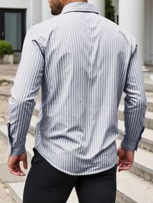 Manfinity Homme 秋季大码男士休闲宽松条纹长袖衬衫
