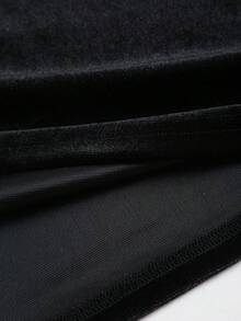 Sweetra Women's Sexy Elegant Fashion Backless Velvet Bodycon Dress With Metal Buckle Decor - Black - View 4