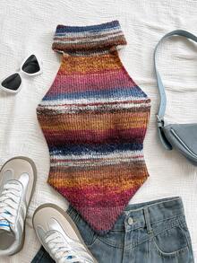 Soleia 女式休闲高领无袖不对称下摆修身针织背心，适合派对、圣诞节、约会之夜、夜总会、波西米亚风、波西米亚风、度假、秋季 - 彩色 - 查看 3