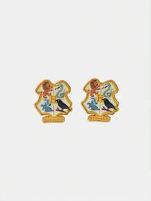 HARRY POTTER X SHEIN 1 Pair Fashionable Cartoon College Badge Stud Earrings - Gold - View 4