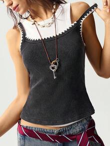 Bohemela 女式休闲撞色装饰吊带背心，夏季 - 黑與白 - 查看 2