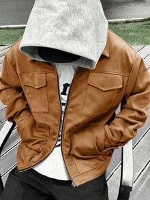 Manfinity EMRG Men's Casual Loose Fit Drop Shoulder Long Sleeve Jacket, Western Cowboy Jacket - Brown - View 2