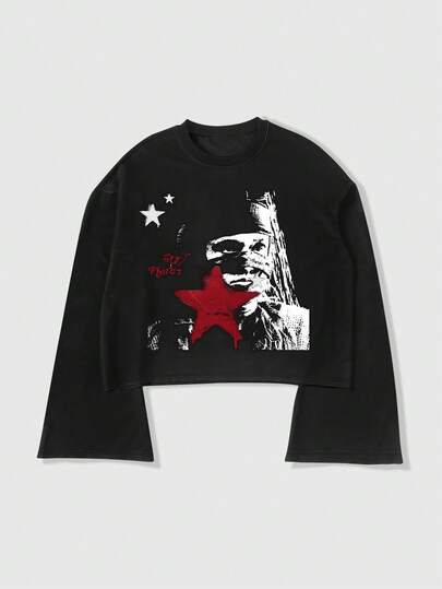 Street Life T-shirt décontracté à manches évasées avec imprimé figuratif, automne