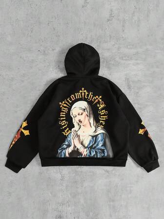 Street Life sweat-shirt à capuche pour hommes avec imprimé croix graphique et figure, style de rue vintage