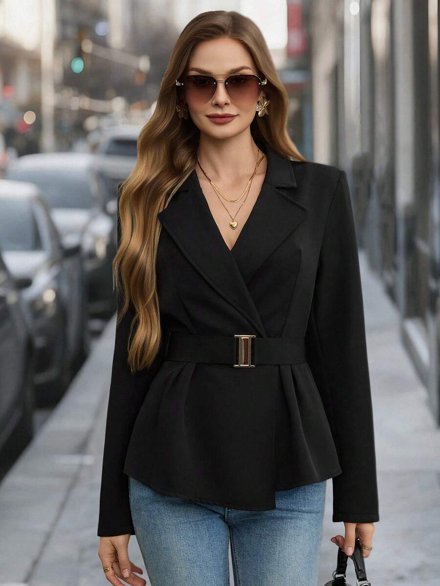 EMERY ROSE Blazer élégant et décontracté à manches longues noir pour femme - Noir - Voir 1