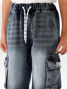 SUMWON 男童牛仔慢跑工装牛仔裤，配有实用口袋和弹性裤脚，街头风格