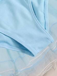 SHEIN Young Girls Ballet Mesh Sleeve Colorblock Net Tutu Ballet Dance Dress - Blue - View 5