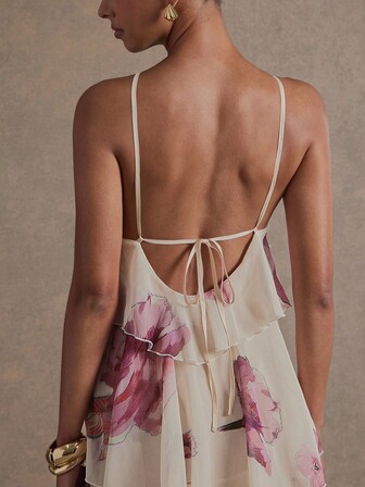 L'Amorae Elegant Romantisk Bröllopsgäst Halter Flerskiktad Chiffong Maxiklänning Blommigt Mönster