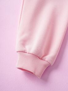 My Little Pony X SHEIN 年轻女孩休闲可爱卡通独角兽和口号图案落肩宽松连帽衫秋冬 - 粉色 - 查看 5