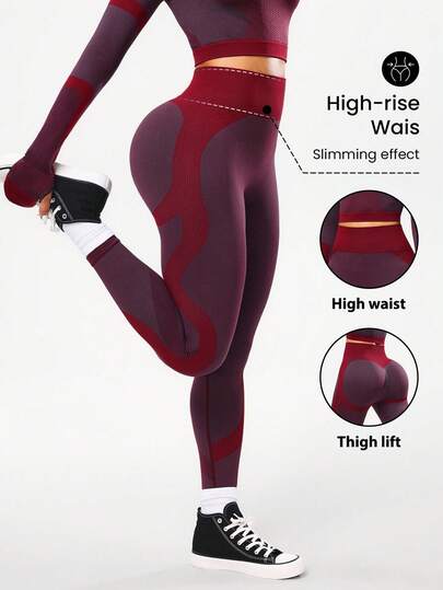 Seamluxe SHEIN Sport High Elastic Seamless Colorblock Waistband Sports Leggings,Gym ,Sport ,Leggings Women ,Gym Wear Women ,Workout Sets Women ,Sport Curvy