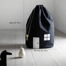 Joivida 1 Stück kleine Haus-förmige Kordelzug Aufbewahrungstasche, schwarz und weiß, aus reiner Baumwollcanvas gefertigt, geeignet für Spielzeug Dekoration und Aufbewahrung