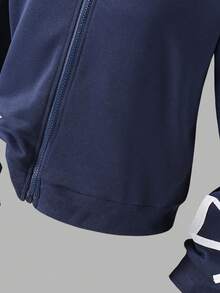 2件套青少年女孩拉链连帽运动衫和休闲宽松运动裤套装 - 藍色 - 查看 6