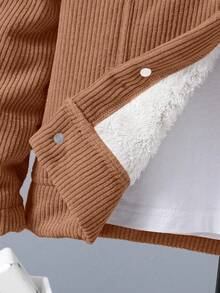 SHEIN Vacaura Boys' Warm Casual Long Sleeve Fleece Cardigan Jacket, Suitable For Outdoor Wear