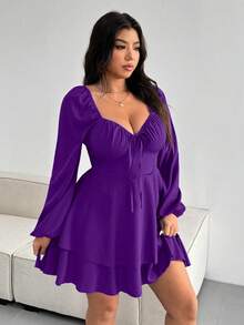 SHEIN Unity 大码优雅纯色系带双下摆连衣裙 - 紫色 - 查看 5