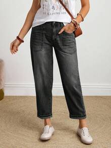 EMERY ROSE Quần jeans ống côn giặt thường ngày cỡ lớn dành cho người đi làm - màu đen - Xem 1