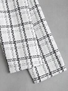 SHEIN PETITE Cardigan collet ajusté de haute qualité à carreaux noir & blanc pour femmes, automne/hiver, femmes de petite taille - Blanc - Voir 4