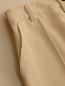 GlowEve 双色荷叶边袖腰带衬衫和阔腿裤 - 卡其色 - 查看 6