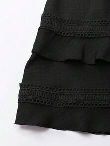Breezaya 女式纯色蕾丝腰泡泡袖迷你连衣裙，夏季 - 黑色 - 查看 5