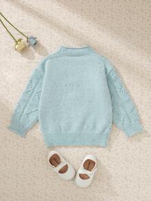 Souflis Souflis Jersey de cuello alto con mangas farol y textura para niñas, cómodo para viajes al aire libre y uso casual, otoño/invierno - Azul - Ver 2