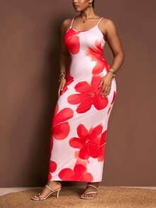 Slaydiva Vestido Camiseta Elegante e da Moda com Estampa Floral Ajustado para Mulheres Plus Size - Multicolorido - Visão 3