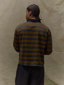 Musero Striped Oversized Long Sleeve Button Up Hidden Placket Collared Polo Shirt Top Fall SPRING SUMMER - Multicolor - View 2