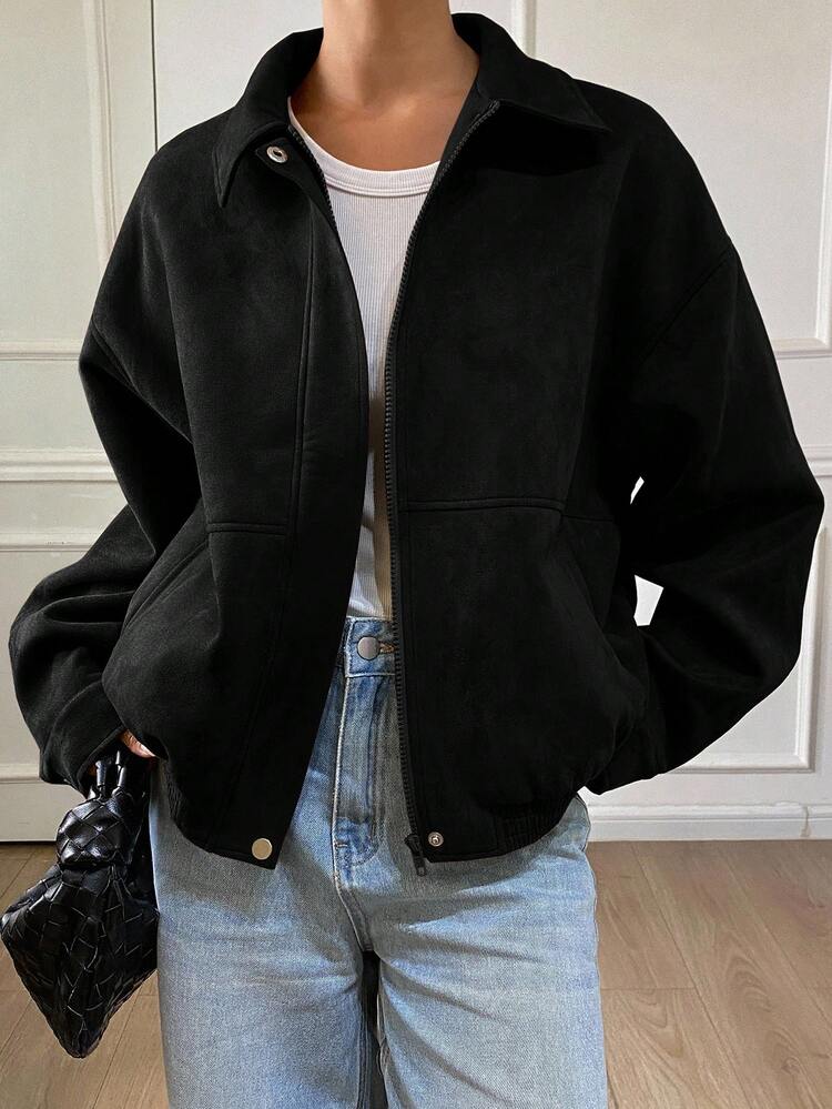 Loose Casual Brown Short Jacket Coat, Autumn/Winter